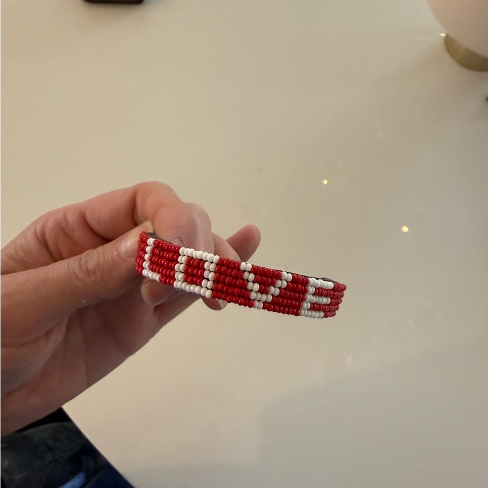 Red and White Beaded Bracelet